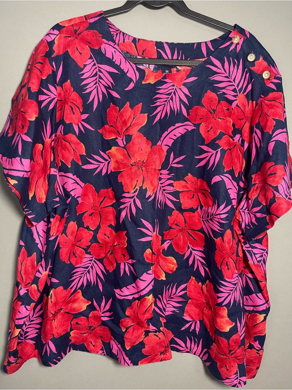 Lands’ End 3X 100% Linen Tropical Floral Blouse Plus Size